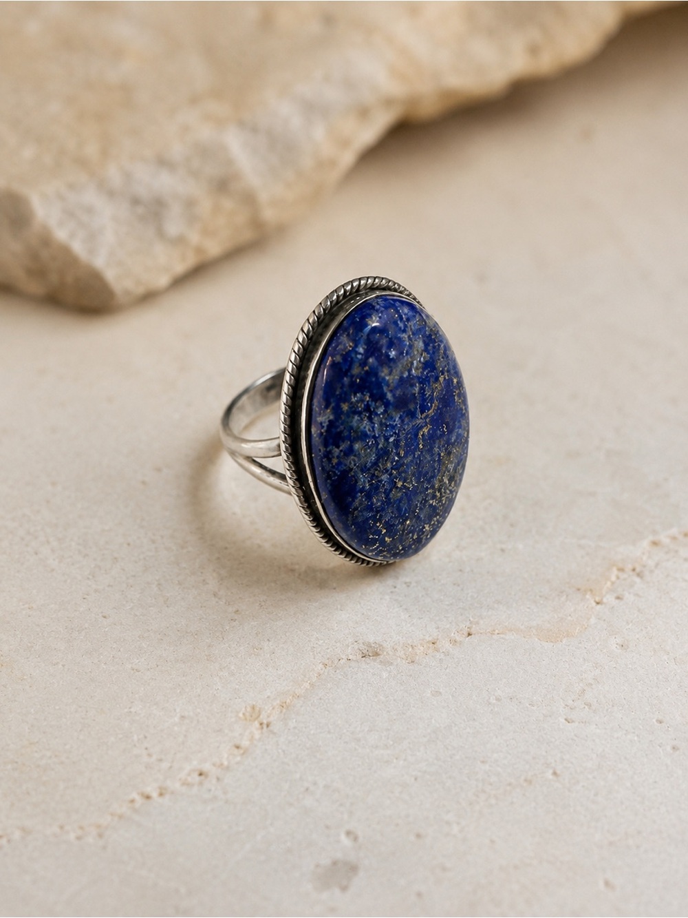 Sterling Silver Lapis Lazuli Statement Ring – Size 8 – New Handcrafted .925